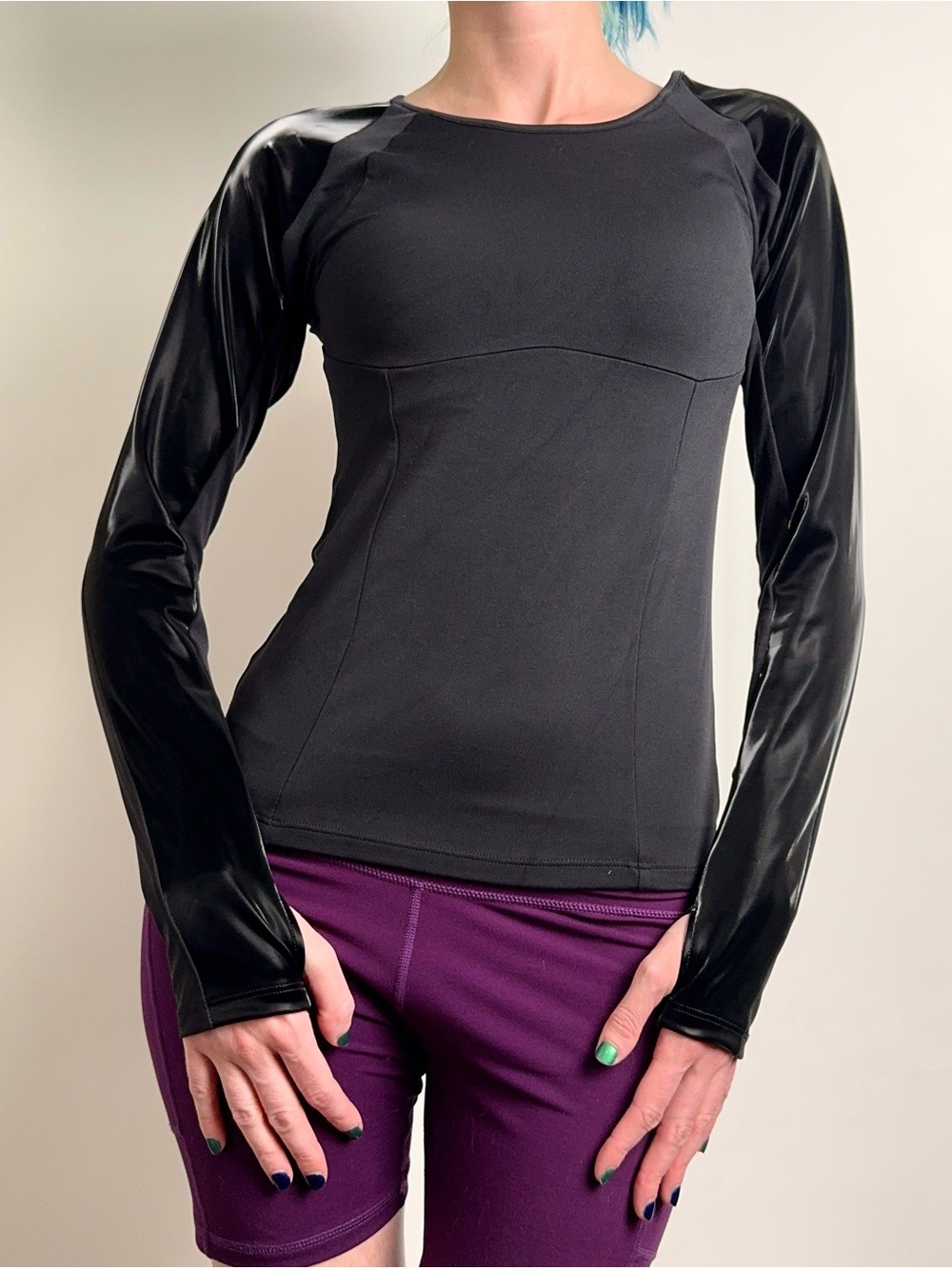 Victoria’s Secret VSX Black Wet Look Sheer Liquid Shine Top NWOT Small S Lycra